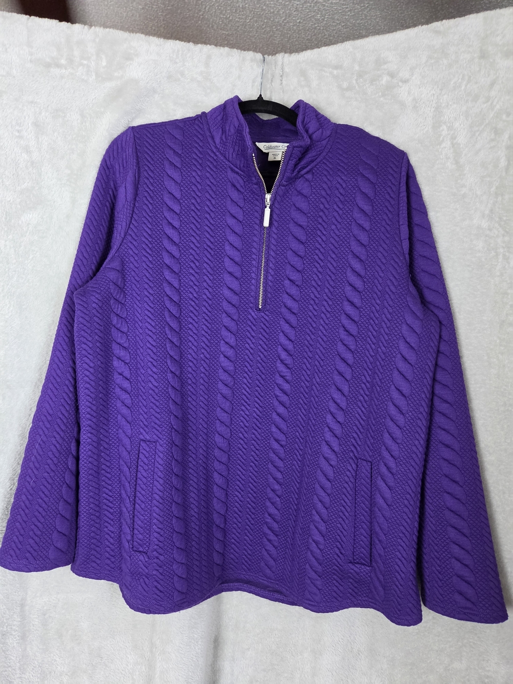 Coldwater Creek Purple Cable-Knit Quarter Zip Pullover
